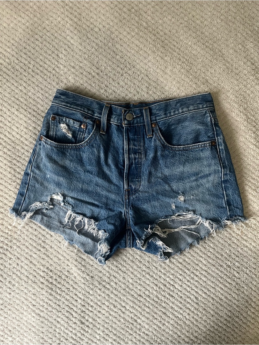 Levi's Womens 501 Distressed Cutoff Denim Shorts - Medium Blue